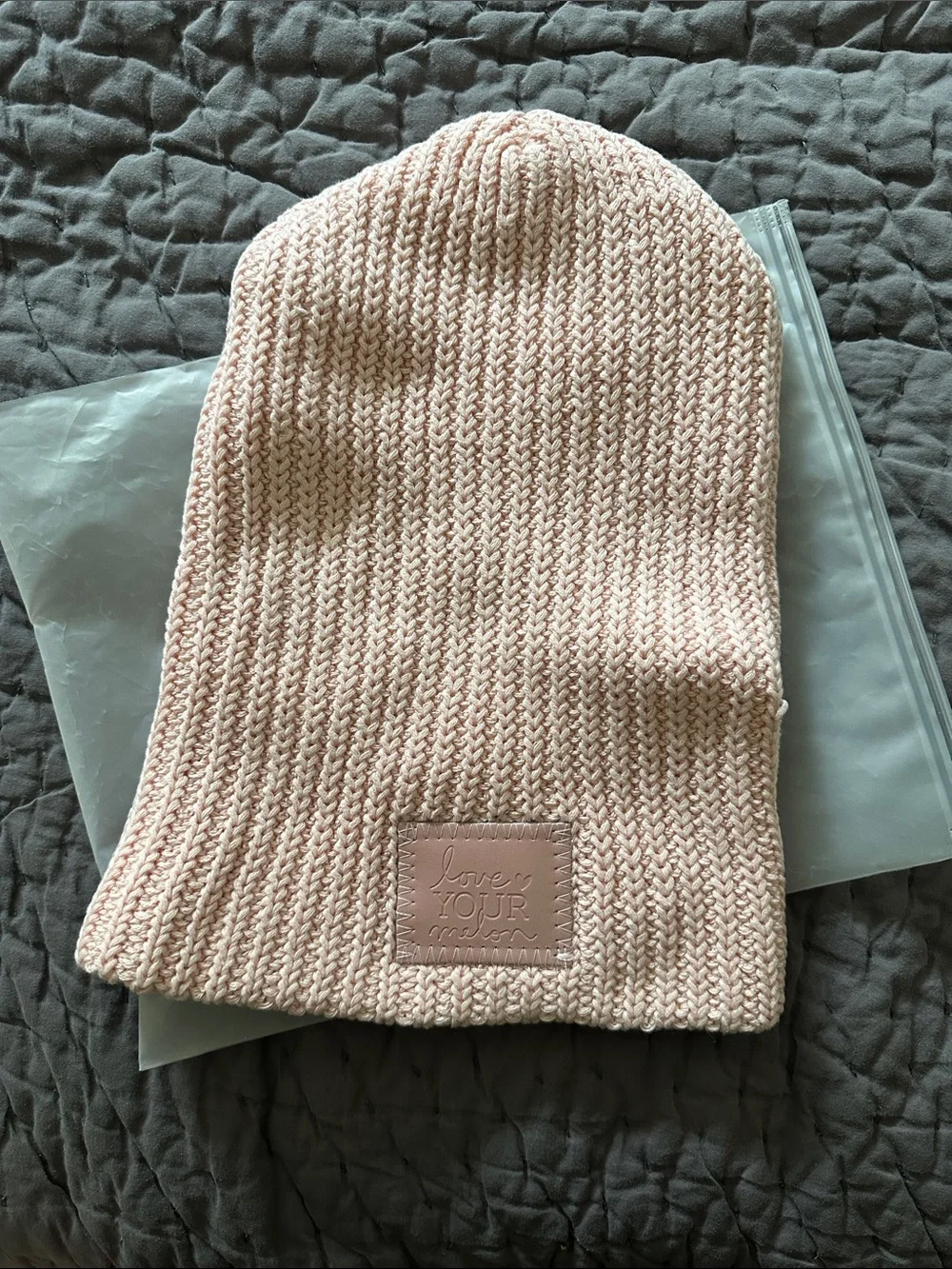 Love Your Melon Light Pink Ribbed slouch Beanie